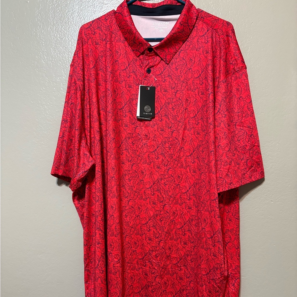 NWT Men's Orange/Red Floral-Print Polo Shirt Size 4XL
